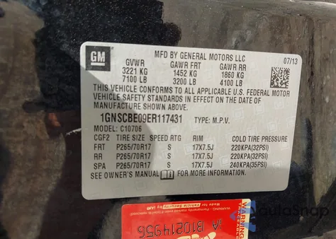 2014 Chevrolet Tahoe Lt from USA, damaged, VIN 1GNSCBE09ER117431